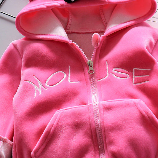 Eboo Pink Hooded Winter Tracksuit Set – Cozy Fleece Jacket & Pants