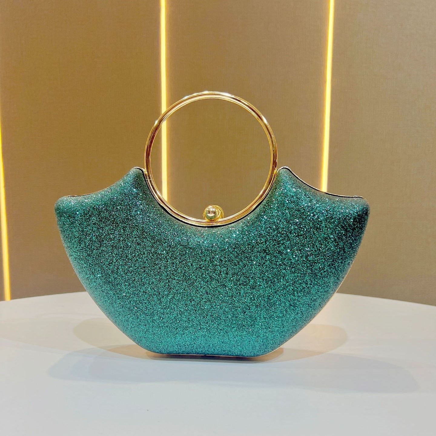 Eboo Luxury Crystal Crescent Clutch Bag for Women – Rhinestone Evening Party Handbag with Ring Handle