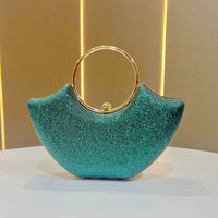 Eboo Luxury Crystal Crescent Clutch Bag for Women • Rhinestone Evening Party Handbag with Ring Handle