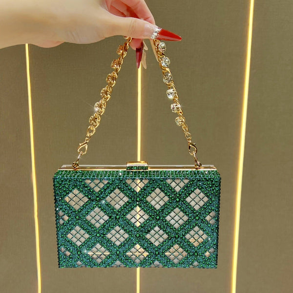 Eboo Luxury Crystal Box Clutch for Women Ã¢?? Rhinestone Evening Party Handbag with Gold Chain