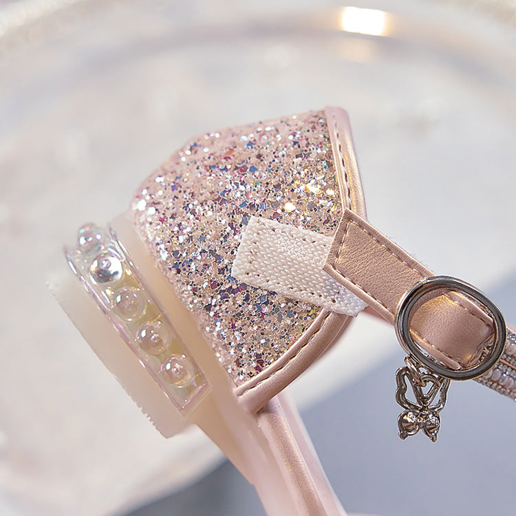 Eboo Girls Sandals Fashion Rhinestone Bow Princess Shoes Flat Heel Sandals