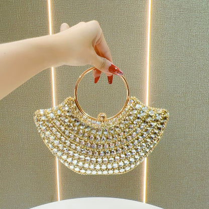 Eboo Luxury Crystal Clutch Bag for Women – Rhinestone Evening Party Handbag with Ring Handle