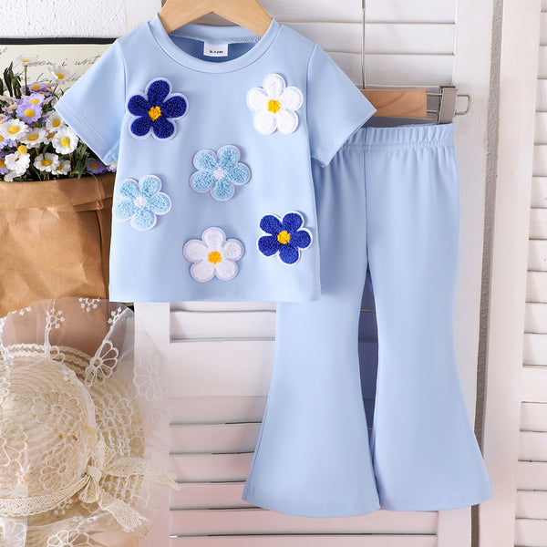 Eboo Baby Girls Floral T-Shirt & Flared Pants 2-Piece Summer Outfit Set Ã¢?? Soft Cotton Casual Wear