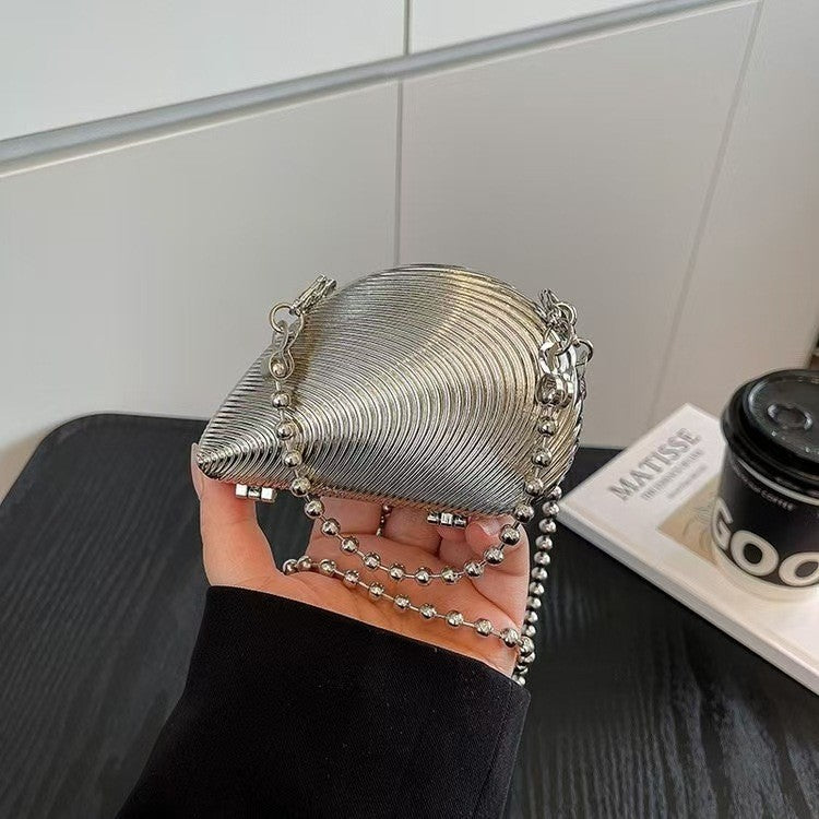 Eboo Luxury Gold Seashell Metal Clutch Bag for Women Elegant Party Crossbody Purse with Chain Strap