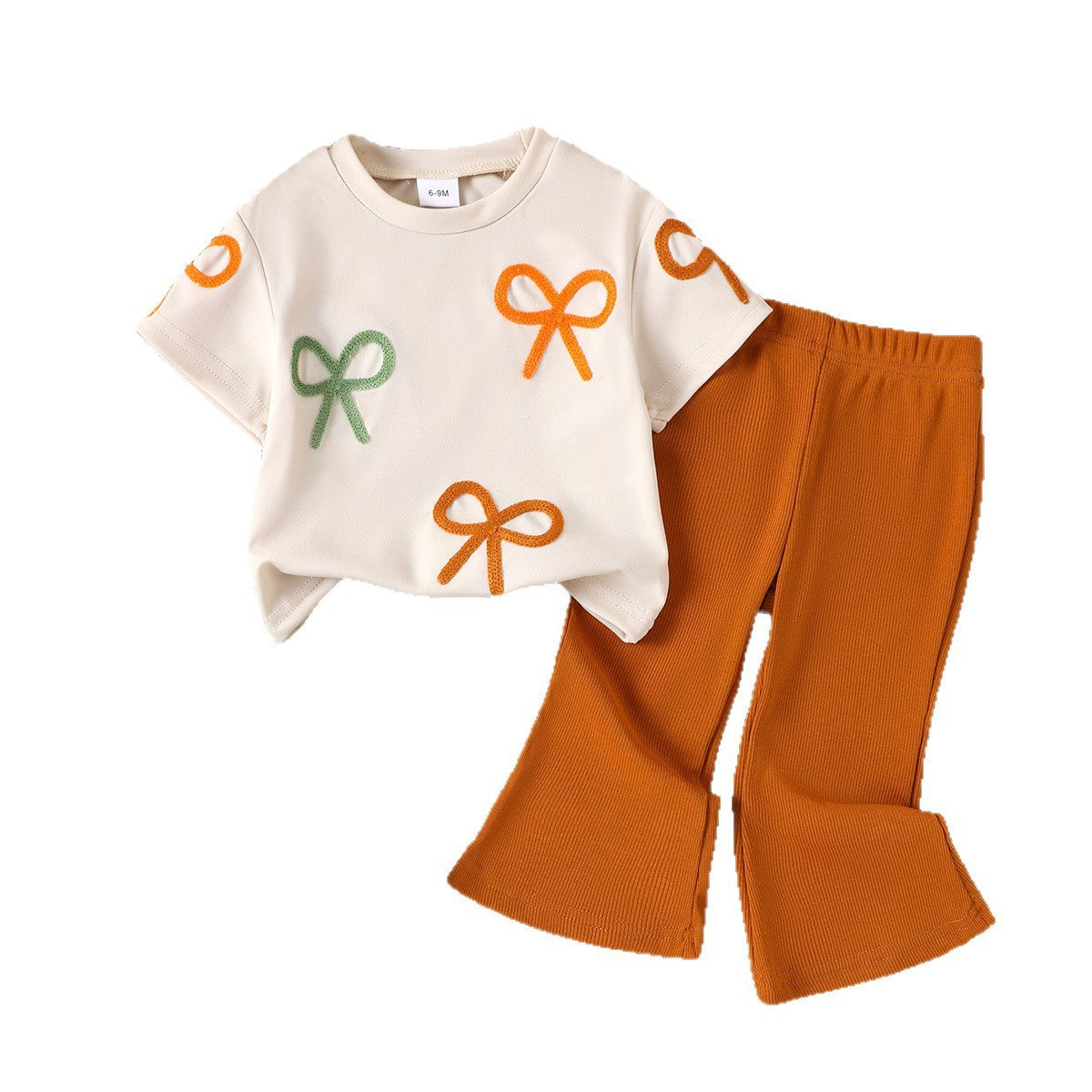 Eboo Baby Girl Bow Applique Summer Outfit – 2-Piece T-Shirt & Flared Pants Set