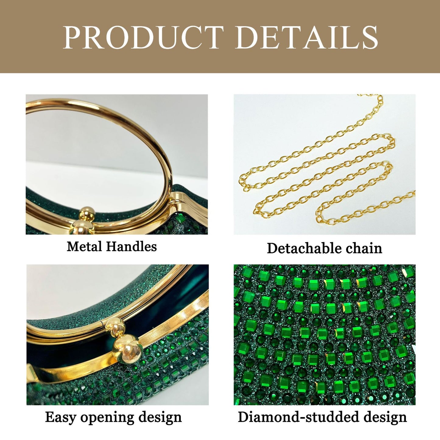 Eboo Luxury Crystal Crescent Clutch Bag for Women – Rhinestone Evening Party Handbag with Ring Handle