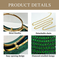 Eboo Luxury Crystal Crescent Clutch Bag for Women • Rhinestone Evening Party Handbag with Ring Handle