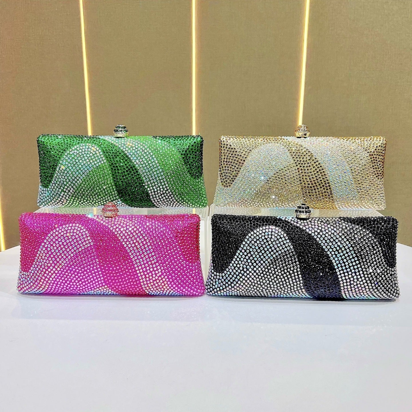 Eboo Luxury Wave Crystal Clutch Bag for Women – Designer Rhinestone Evening Party Handbag
