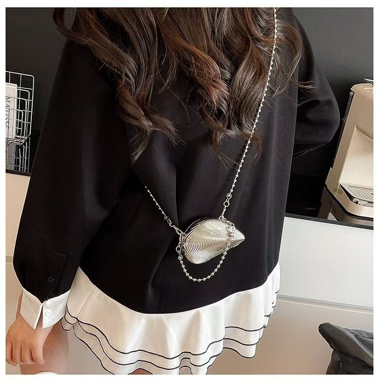 Eboo Luxury Gold Seashell Metal Clutch Bag for Women – Elegant Party Crossbody Purse with Chain Strap