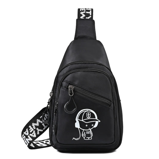 Eboo Cartoon Music Boy Black Sling Bag – Casual Outdoor Chest Crossbody Bag