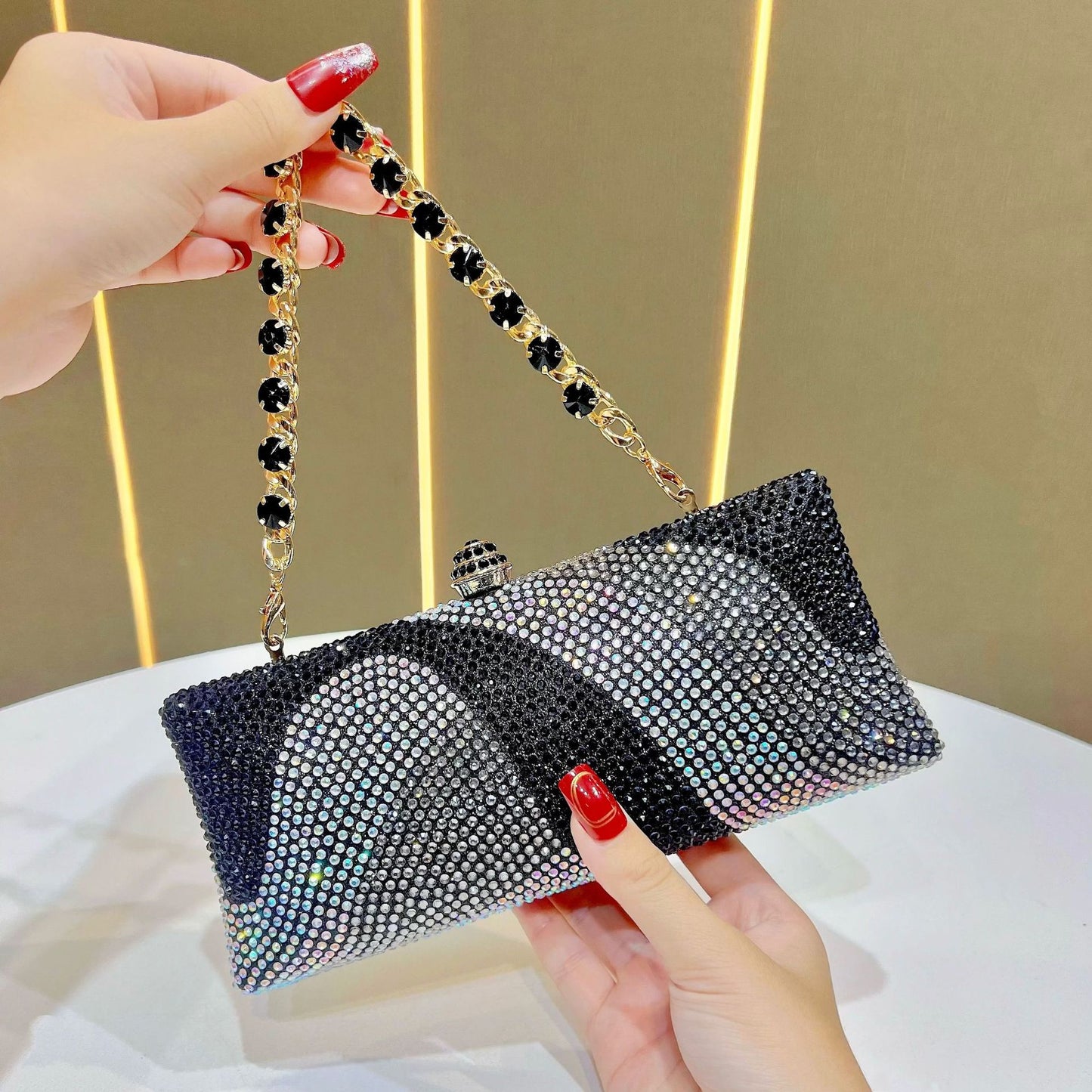 Eboo Luxury Wave Crystal Clutch Bag for Women – Designer Rhinestone Evening Party Handbag