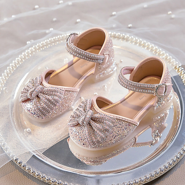 Eboo Girls Sandals Fashion Rhinestone Bow Princess Shoes Flat Heel Sandals