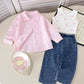 Eboo Baby Girl 3-Piece Fashion Outfit – Striped Shirt, Ribbed Bow Tank Top & Rhinestone Denim Pants Set