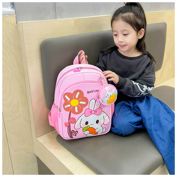 Eboo Cute Purple Bunny & Flower Kids School Bag with Small Matching Pouch