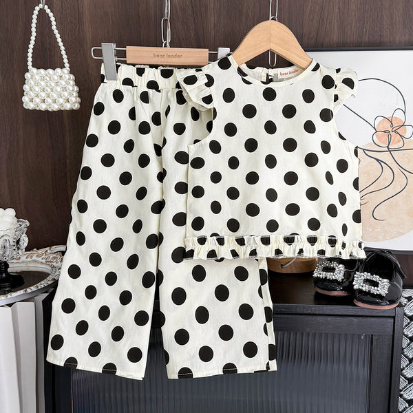 Eboo Baby Girls Black & White Polka Dot Flutter Sleeve Top & Wide Leg Pants Co-Ord Set