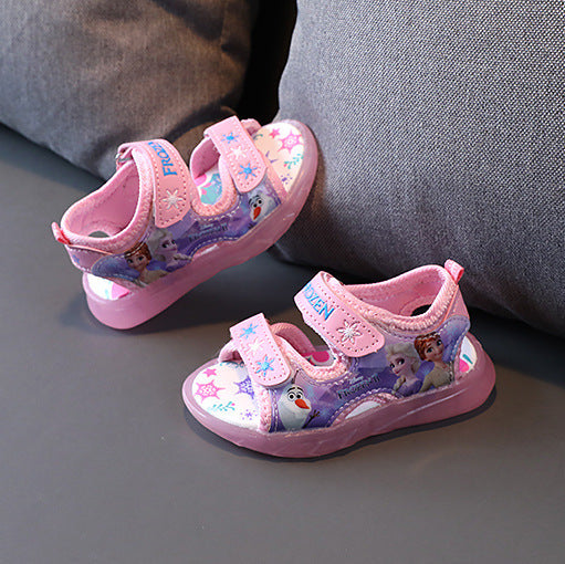 Baby Girl Sandals Cartoon Princess Print Children LED Light Up Sandals