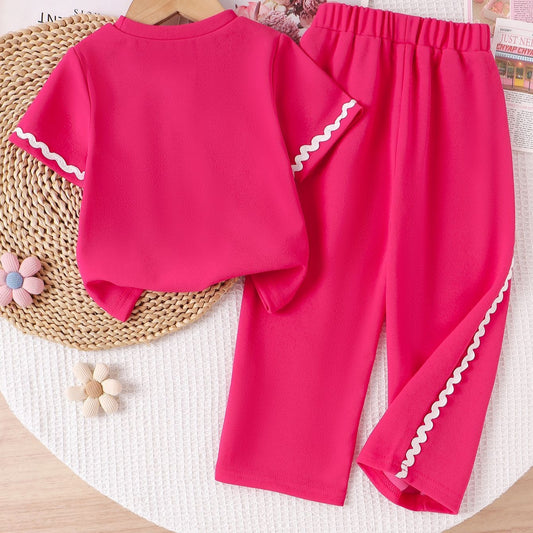 Eboo Baby Girls Flower Appliqué T-Shirt & Pants 2-Piece Summer Outfit Set – Soft Casual Wear