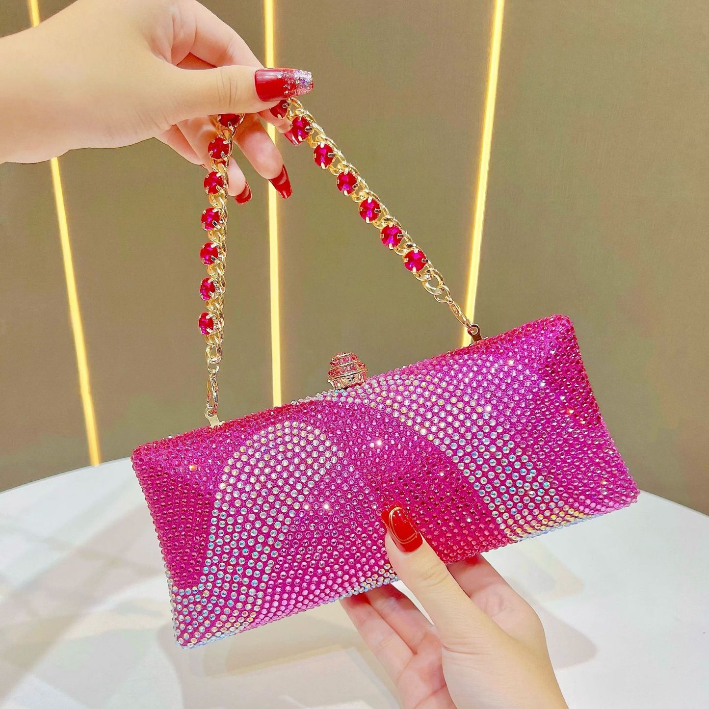 Eboo Luxury Wave Crystal Clutch Bag for Women – Designer Rhinestone Evening Party Handbag