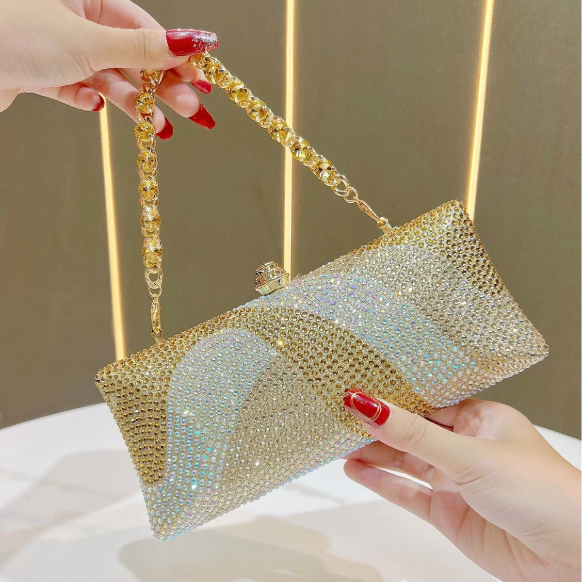 Eboo Luxury Wave Crystal Clutch Bag for Women – Designer Rhinestone Evening Party Handbag