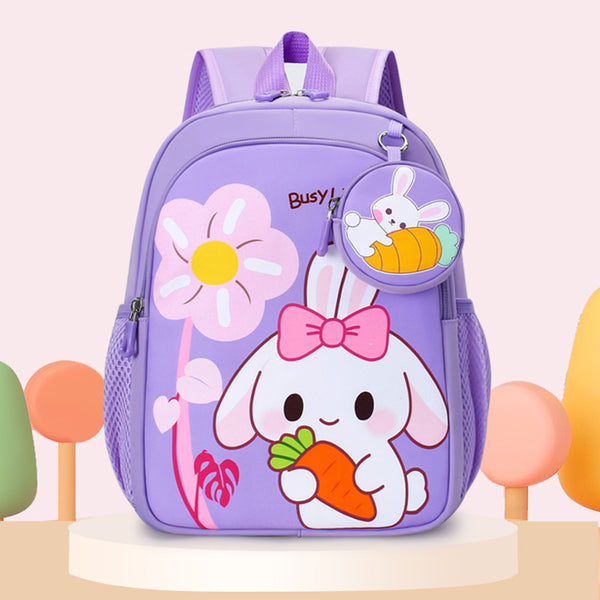 Eboo Cute Purple Bunny & Flower Kids School Bag with Small Matching Pouch