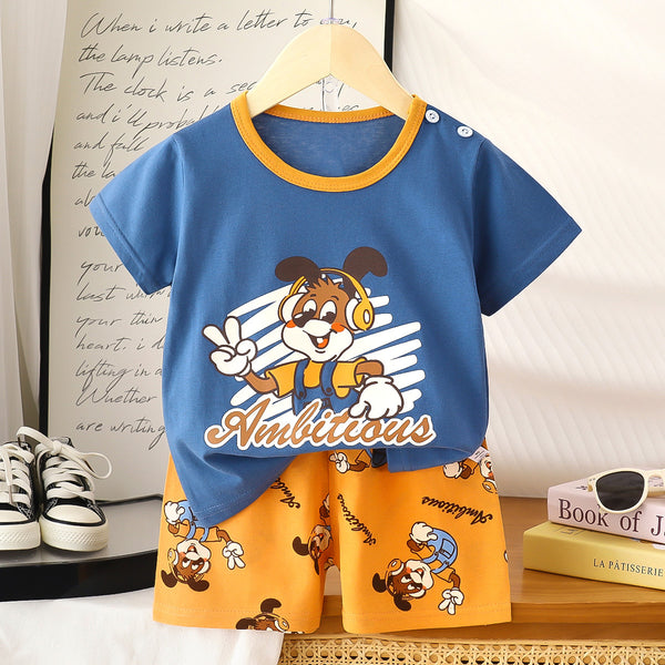 Eboo Baby Boys Cartoon Puppy Print Summer T-Shirt & Shorts 2-Piece Outfit Set