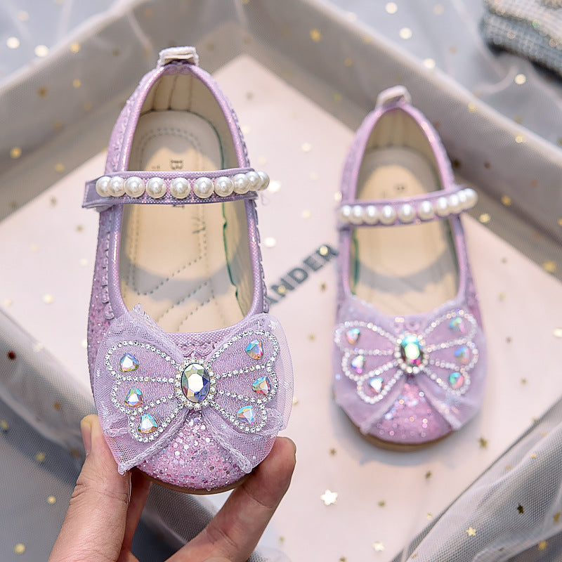 Eboo Girl Beautiful Butterfly Bow Dress Shoes Crystal Princess Sandals for Party Wedding
