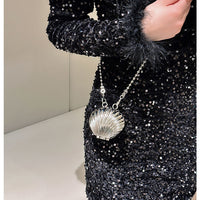 Luxury Seashell Metal Clutch Bag for Women Elegant Hard Case Crossbody Purse with Chain Strap