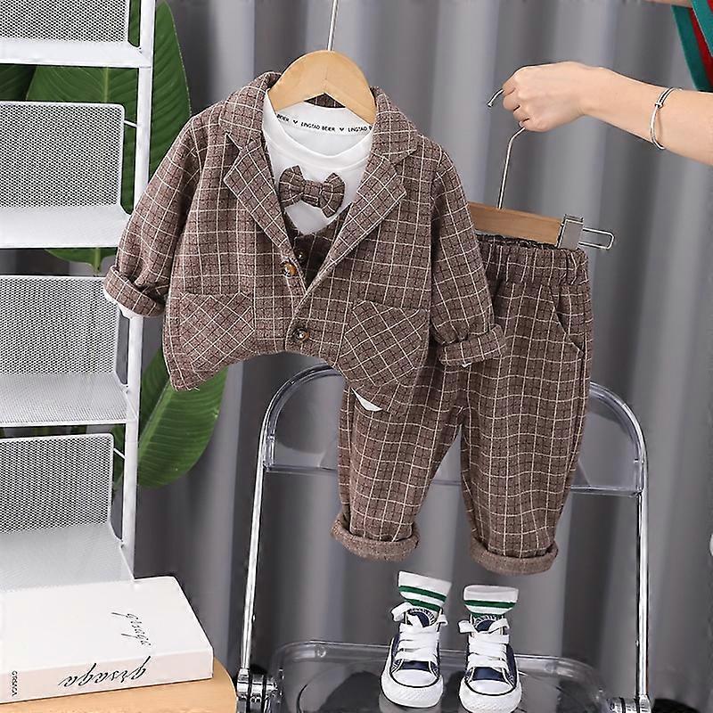 Eboo Baby Boy Plaid Formal Suit Set – 4-Piece Gentleman Outfit With Bowtie