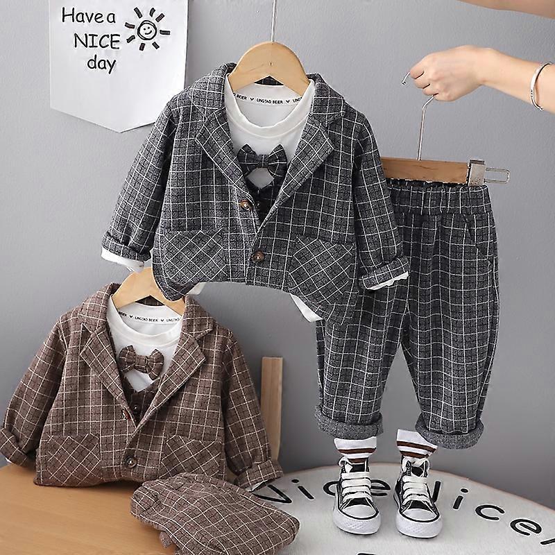 Eboo Baby Boy Plaid Formal Suit Set – 4-Piece Gentleman Outfit With Bowtie