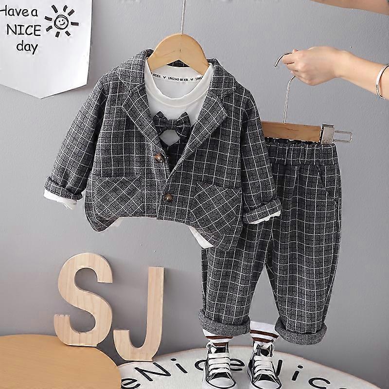 Eboo Baby Boy Plaid Formal Suit Set – 4-Piece Gentleman Outfit With Bowtie