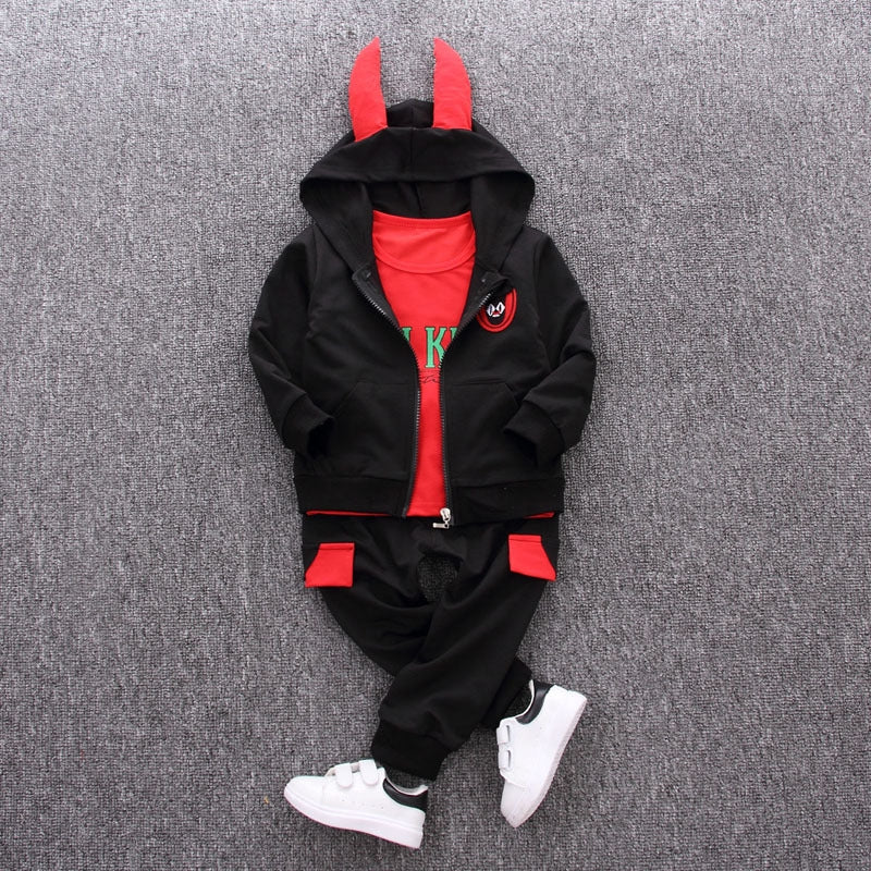 Eboo Kids Chit Wear 3Pcs Suit Cartoon Ox Horn Sculpt Jacket Lone-sleeve Pants Outfits