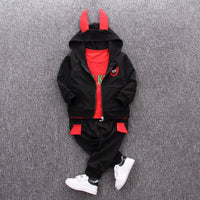 Eboo Kids Chit Wear 3Pcs Suit Cartoon Ox Horn Sculpt Jacket Lone-sleeve Pants Outfits