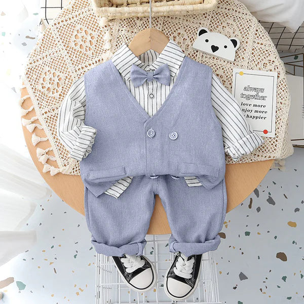 Eboo Boys Waistcoat with Striped Shirt and Trousers Set