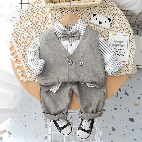 Eboo Boys Waistcoat with Striped Shirt and Trousers Set