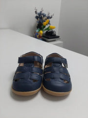 Blue Leather Baby Boy Sandals with Buckle Closure