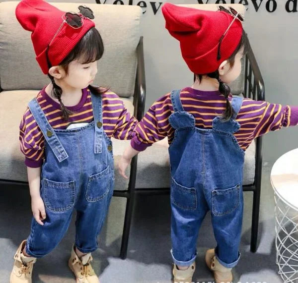 Cute Cat Denim Overalls for Baby Girls