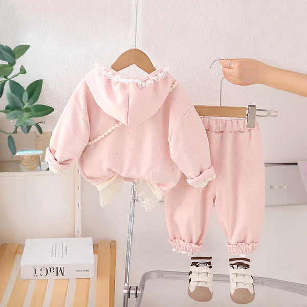 Eboo Girls Embroidered Sweatshirt With T-Shirt, Pants & Bag Sets