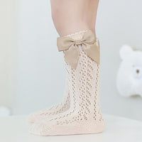 Eboo Girls Lace Knee High Socks with Bow – Pack of 4 | Soft Cotton Long Socks