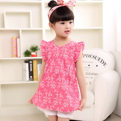 Eboo Blue Floral Ruffled Sleeveless Dress for Girls