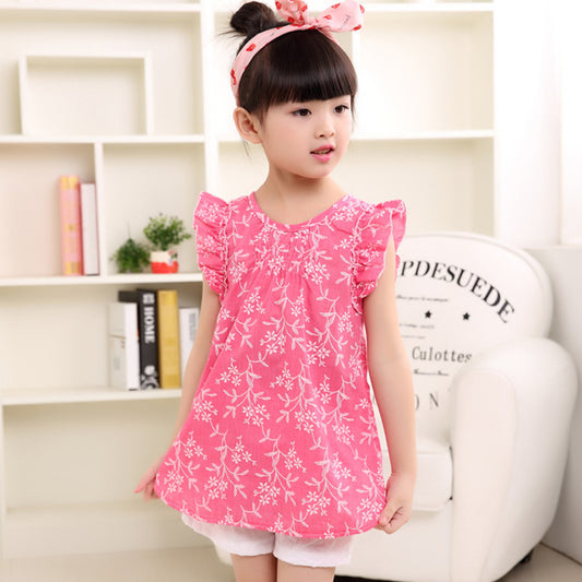 Eboo Blue Floral Ruffled Sleeveless Dress for Girls