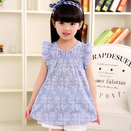 Eboo Blue Floral Ruffled Sleeveless Dress for Girls
