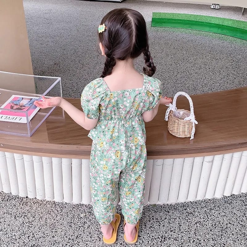 Eboo Toddler Kids Little Girls Summer Outfits Floral Ruffle Crop Top Shirt + High Waist Pants 2 PCS Clothes Set 4-6T