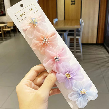 Cute Girls Hair Clips Net Yarn Bows Children Barrettes Hairpins Hair Accessories For Kids Flower Hair Clip Headwear