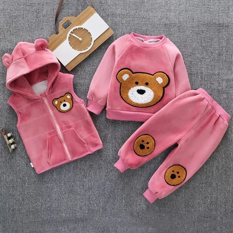 Baby Girl’s 3-Piece Bear Fleece Pink Set