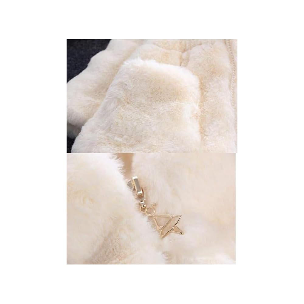 Eboo Girls Winter Warm Hooded Faux Fur Jacket with Cute Ear Design (White)