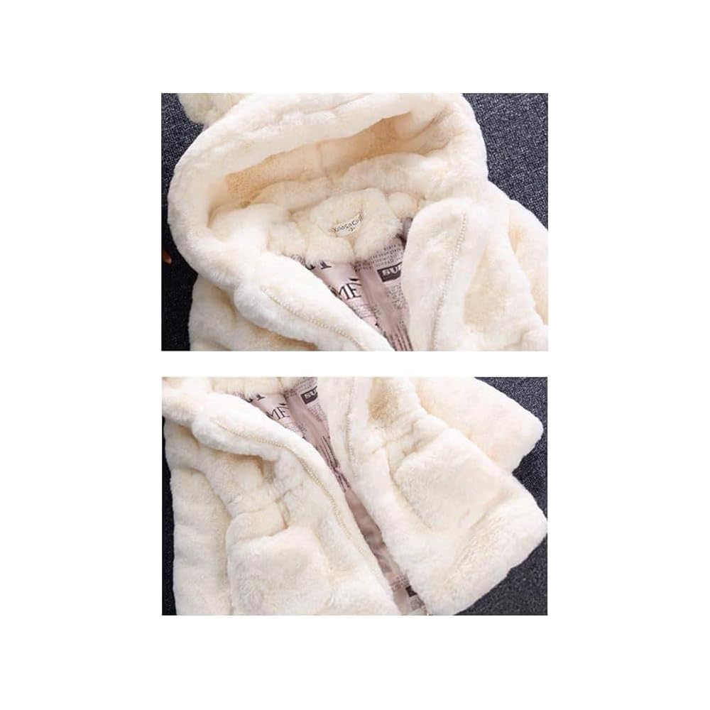 Eboo Girls Winter Warm Hooded Faux Fur Jacket with Cute Ear Design (White)