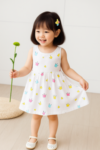 Eboo White Baby Girl Sundress with Crown Print