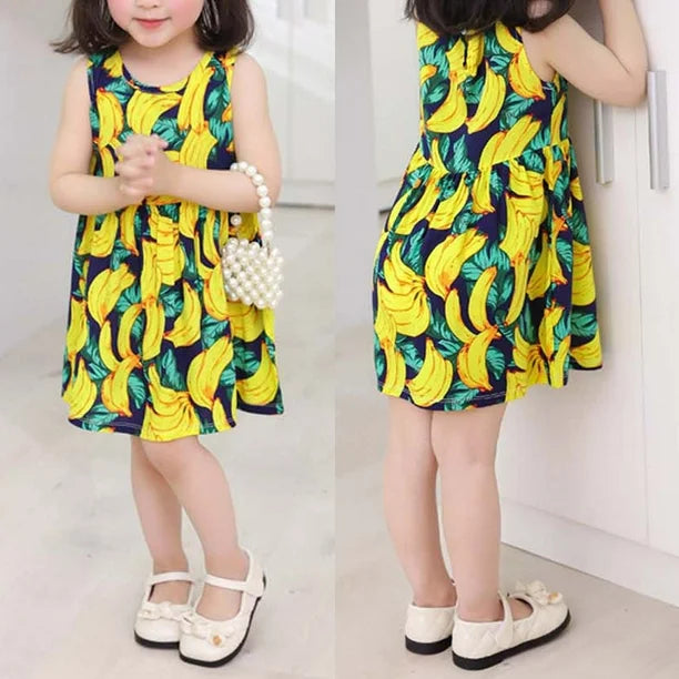 Eboo Banana Print Sleeveless Dress for Baby Girls