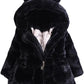 Eboo Girls Winter Warm Hooded Faux Fur Jacket with Cute Ear Design (Black)