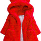 Eboo Girls Winter Warm Hooded Faux Fur Jacket with Cute Ear Design (Red)
